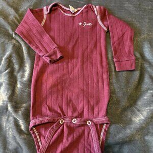 Vintage Baby Guess Bodysuit One Piece Burgundy Embroidered Rib Knit Sz L 16-23lb